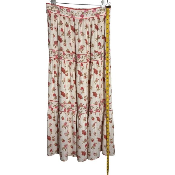 Floral Boho Maxi Skirt By Rose+Olive Resort M Beige & Pink Tiered Elastic Waist - Picture 7 of 11